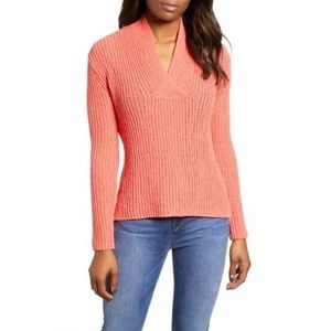 Caslon Split Neck Rib Knit Sweater